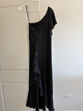 Express Black One-Shoulder Ruffle Maxi Dress